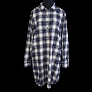Roots Women's Long Sleeve Plaid Shirt  Dress - Navy Blue and White  Size L